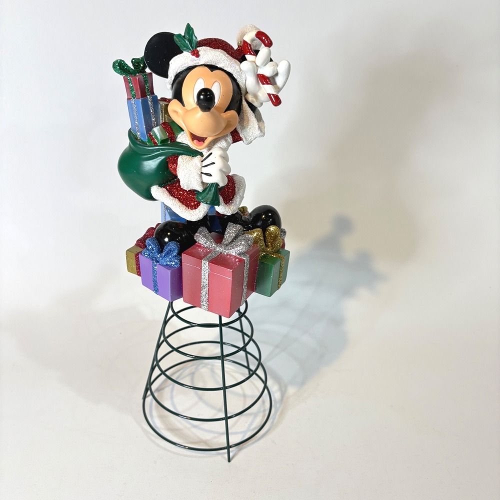 Disney Santa Mickey Mouse Christmas Tree Topper Glitter Presents Holiday Decor